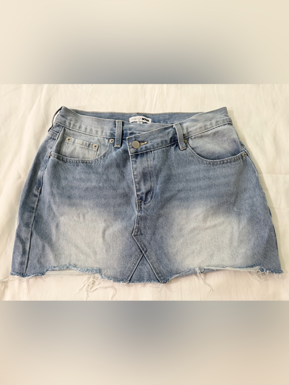 Fashion Nova Light Blue Distressed Denim Mini Skirt